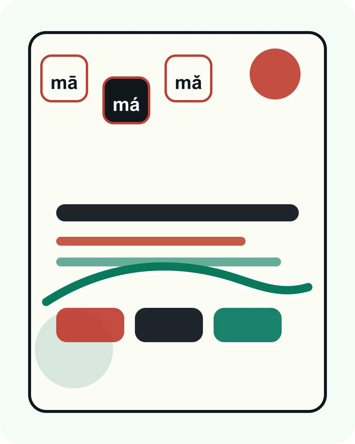 Illustration of pinyin tone cards and a Mandarin lesson on a phone