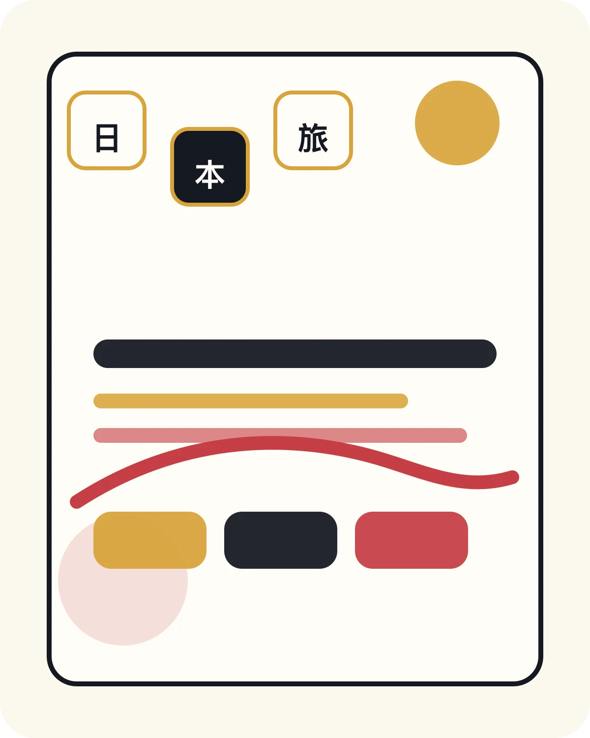 Illustration of Japanese culture notes, travel phrases, and daily review cards